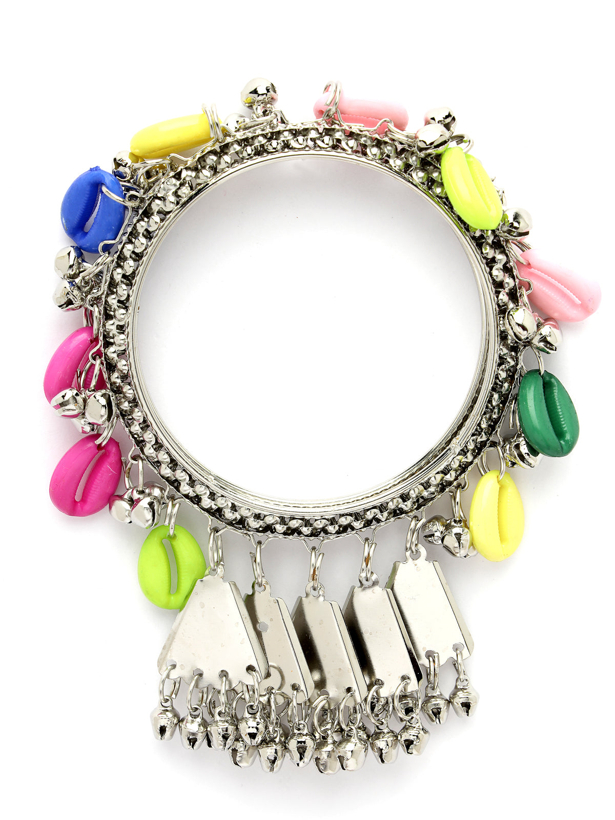 Sukkhi Attractive Ethnic Oxidised Rhodium Plated With Artificial Hanging Shells Multicolor Silver Bracelet Bangle Set Jewellery for Women & Girls |Set of 2|B106018