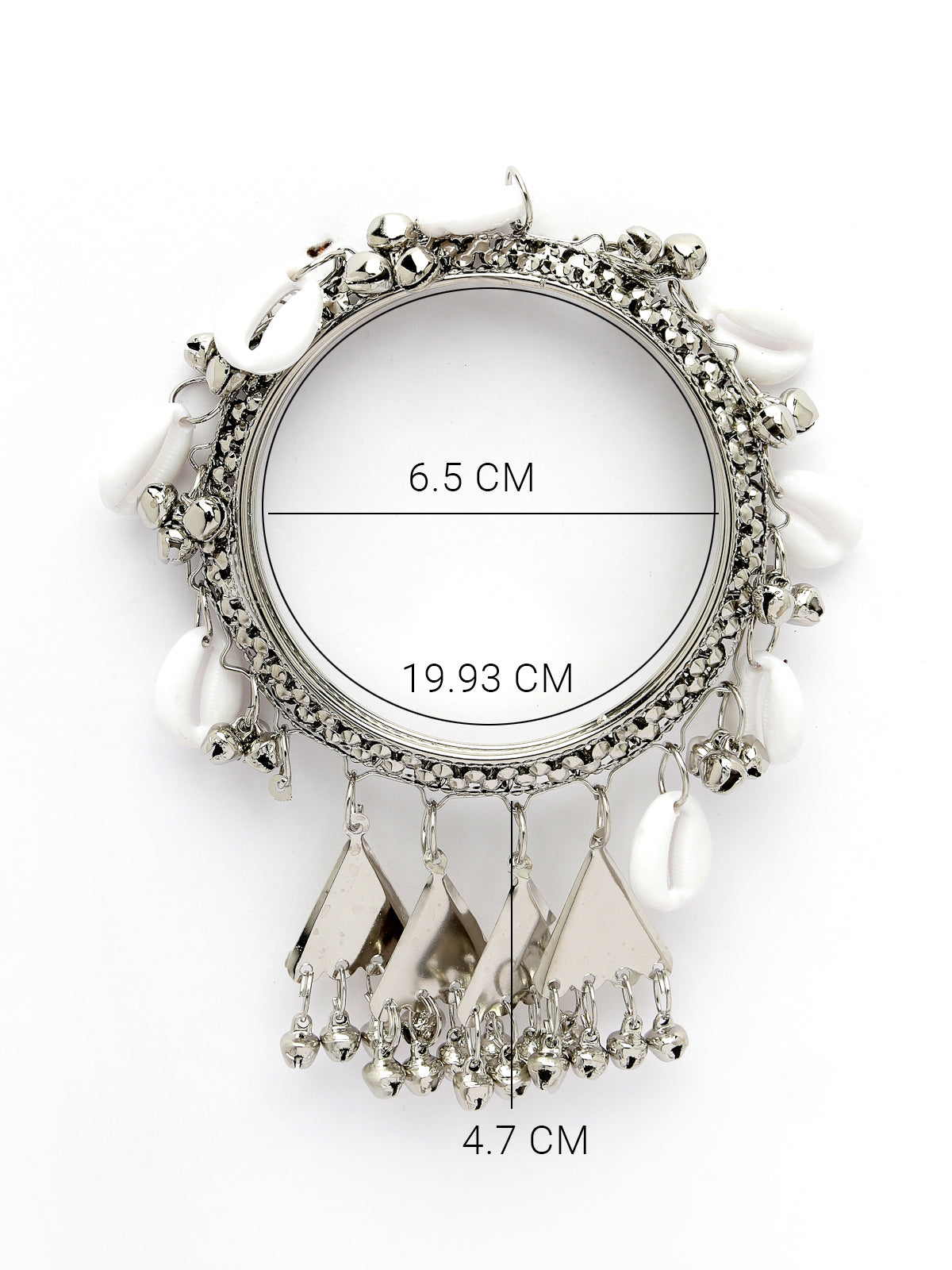 Sukkhi Attractive Ethnic Oxidised Rhodium Plated With Artificial Hanging Shells White Silver Bracelet Bangle Set Jewellery for Women & Girls |Set of 2|Size 2.4|B106021