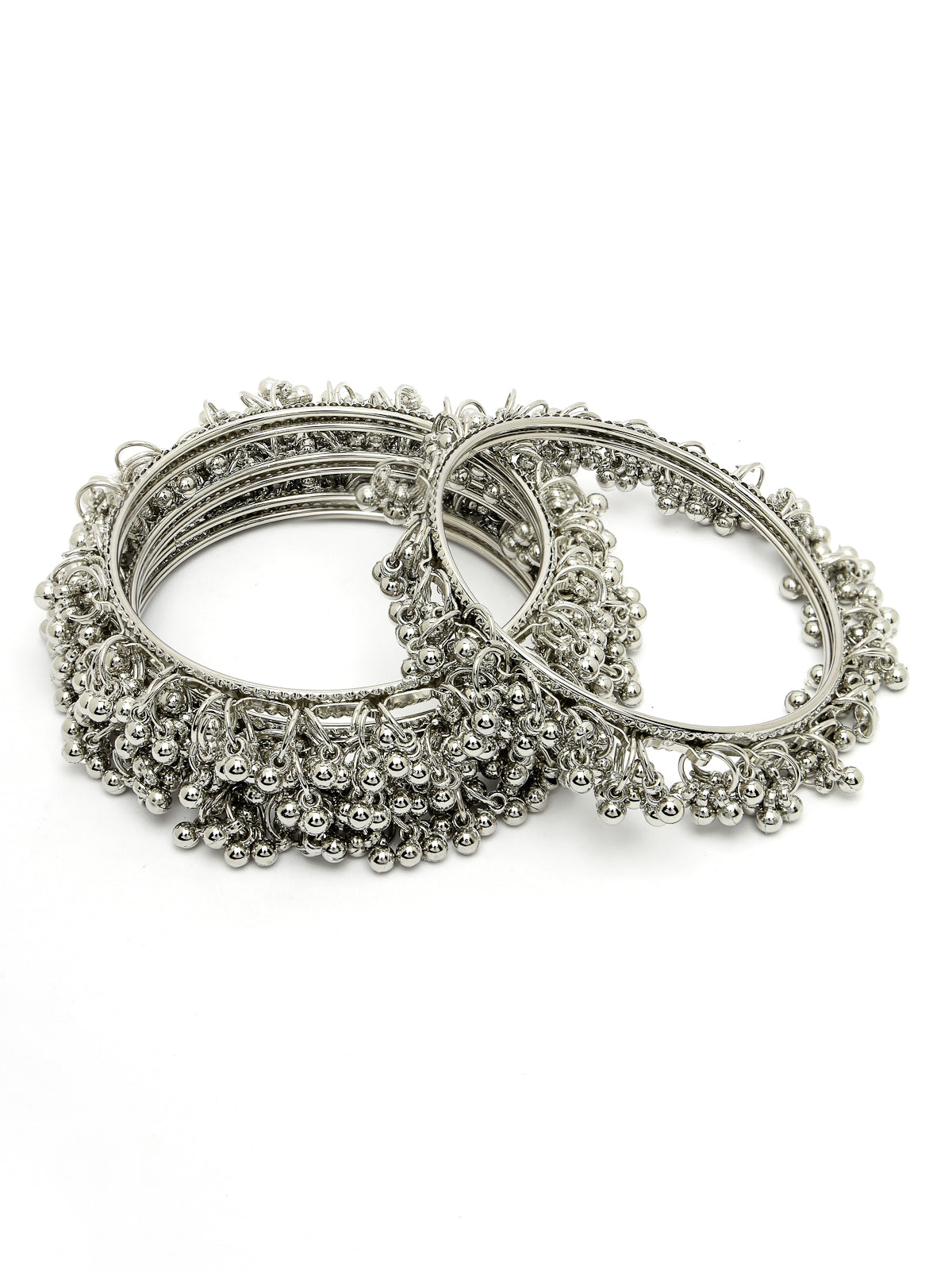 Sukkhi Navratri Festival Creative Oxidised Rhodium Plated Ghungroo Beadded Silver Bracelet Bangle Set Jewellery for Women & Girls |Set of 4 | B106027