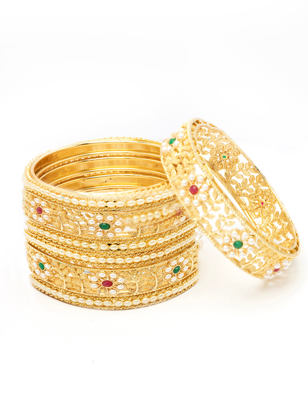 Sukkhi Indian Traditional Gold Plated floral Style Pearl Bangle Set Jewellery for Women & Girls |Set of 2|B107094
