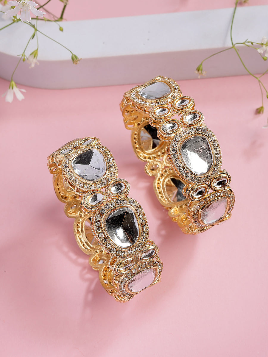 Sukkhi High-Class Stylish Fashion Design Gold Plated Kundan Studded Kada Bangle Jewellery For Women & Girls|Set of 2|Parineeti Chopra Inspired| Size 2.8|B107292
