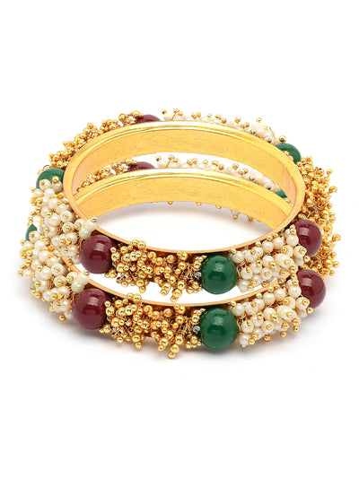 Sukkhi Fashion Traditional Gold Plated Pearls Studded Red Green Bangle Bracelet Jewellery for Women & Girls|Set of 2|B107293
