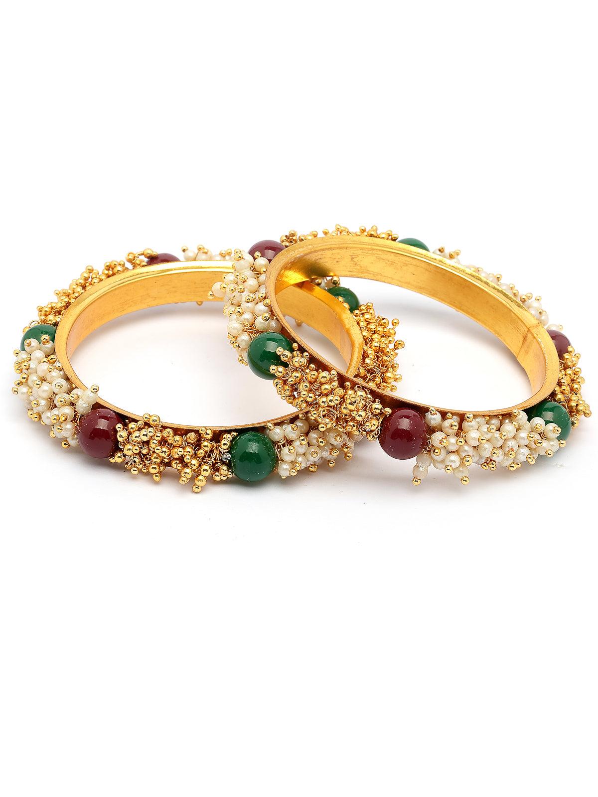 Sukkhi Fashion Traditional Gold Plated Pearls Studded Red Green Bangle Bracelet Jewellery for Women & Girls|Set of 2|B107293