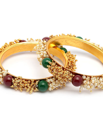 Sukkhi Fashion Traditional Gold Plated Pearls Studded Red Green Bangle Bracelet Jewellery for Women & Girls|Set of 2|B107293