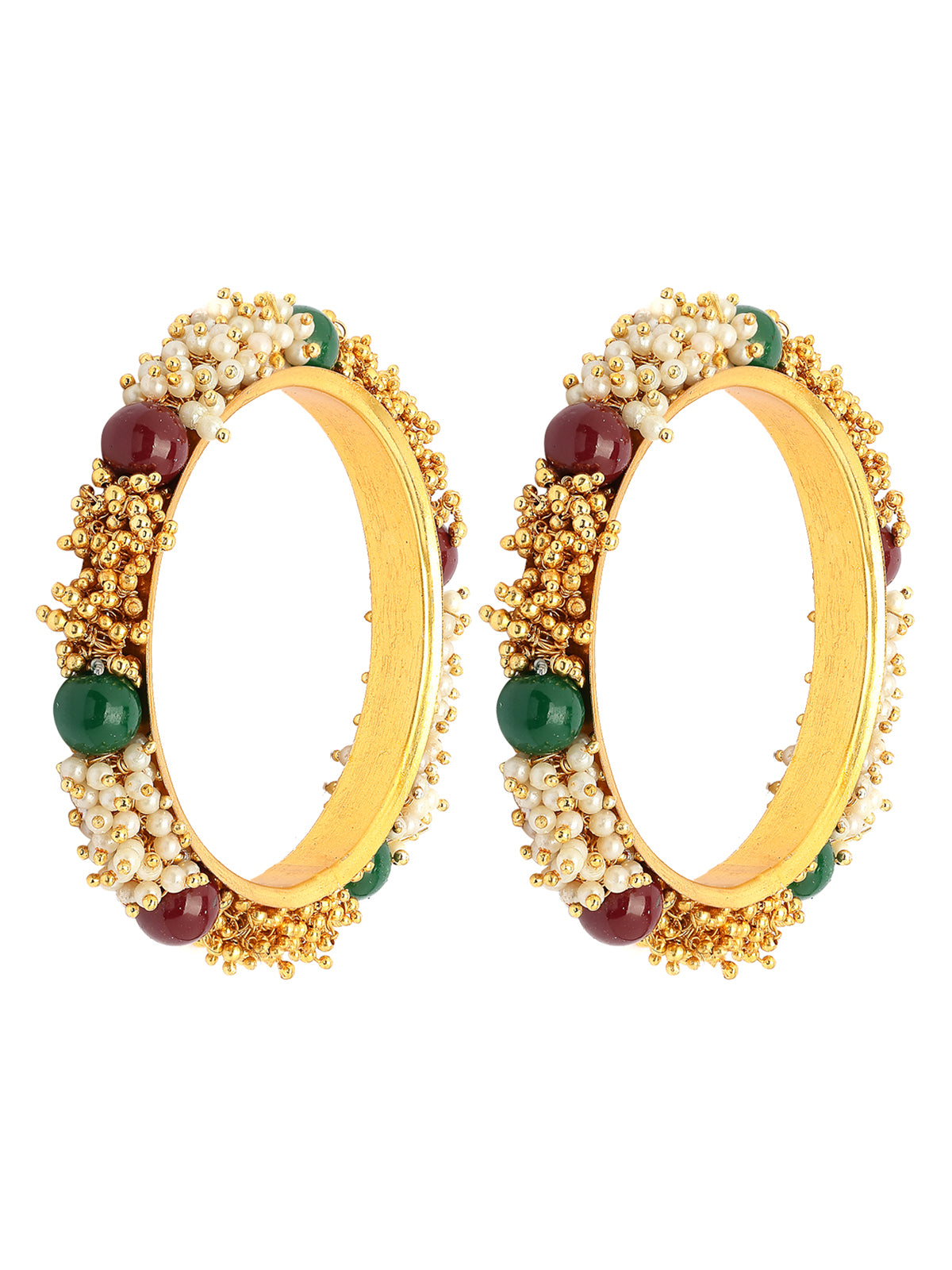 Sukkhi Fashion Traditional Gold Plated Pearls Studded Red Green Bangle Bracelet Jewellery for Women & Girls|Set of 2|B107293