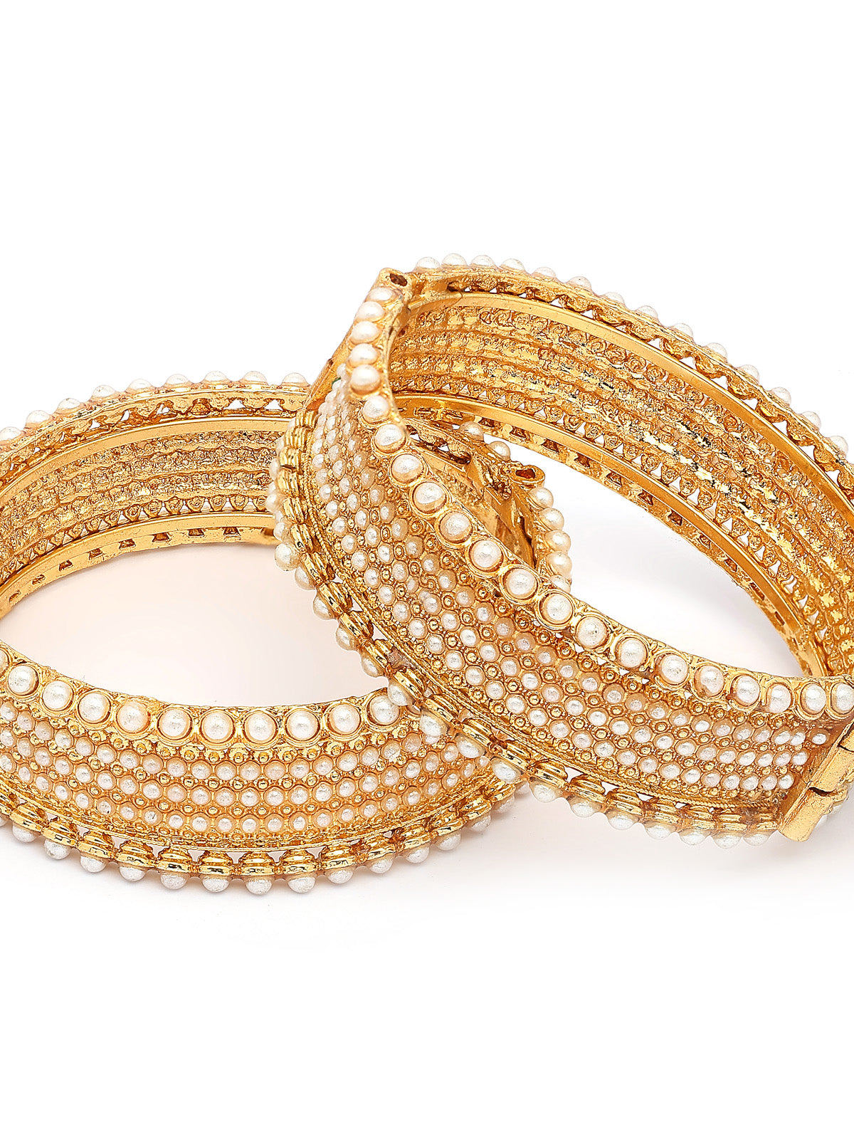 Sukkhi Trendy Rajwadi Style Gold Plated With Pearls Studded Broad Kada Bangle Jewellery For Women & Girls|Set of 2|B107298