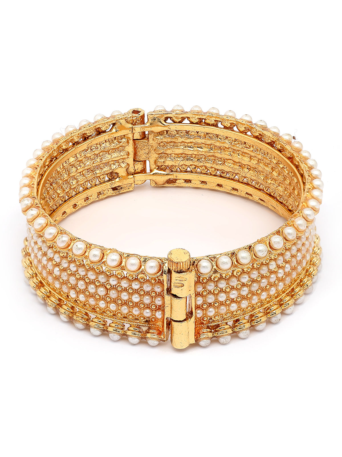 Sukkhi Trendy Rajwadi Style Gold Plated With Pearls Studded Broad Kada Bangle Jewellery For Women & Girls|Set of 2|B107298