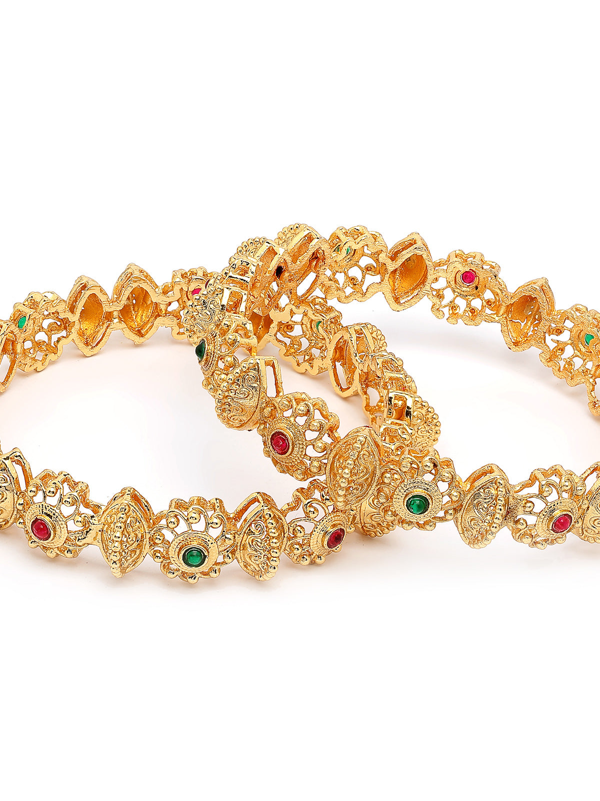 Sukkhi Unique Traditional Gold Plated Red Green Kada Bangle Set of 2 Jewellery For Women & Girls|B107301