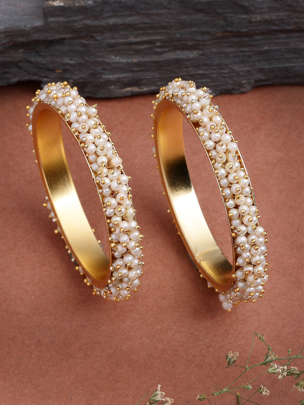 Sukkhi Graceful Stylish Gold Plated with Pearls Studded Kada Bangle Set of 2 Jewellery For Women & Girls|B107302