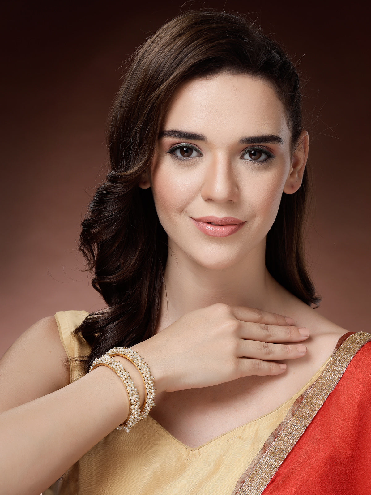 Sukkhi Graceful Stylish Gold Plated with Pearls Studded Kada Bangle Set of 2 Jewellery For Women & Girls|B107302