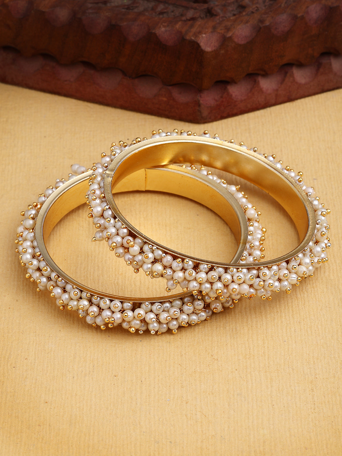 Sukkhi Graceful Stylish Gold Plated with Pearls Studded Kada Bangle Set of 2 Jewellery For Women & Girls|B107302