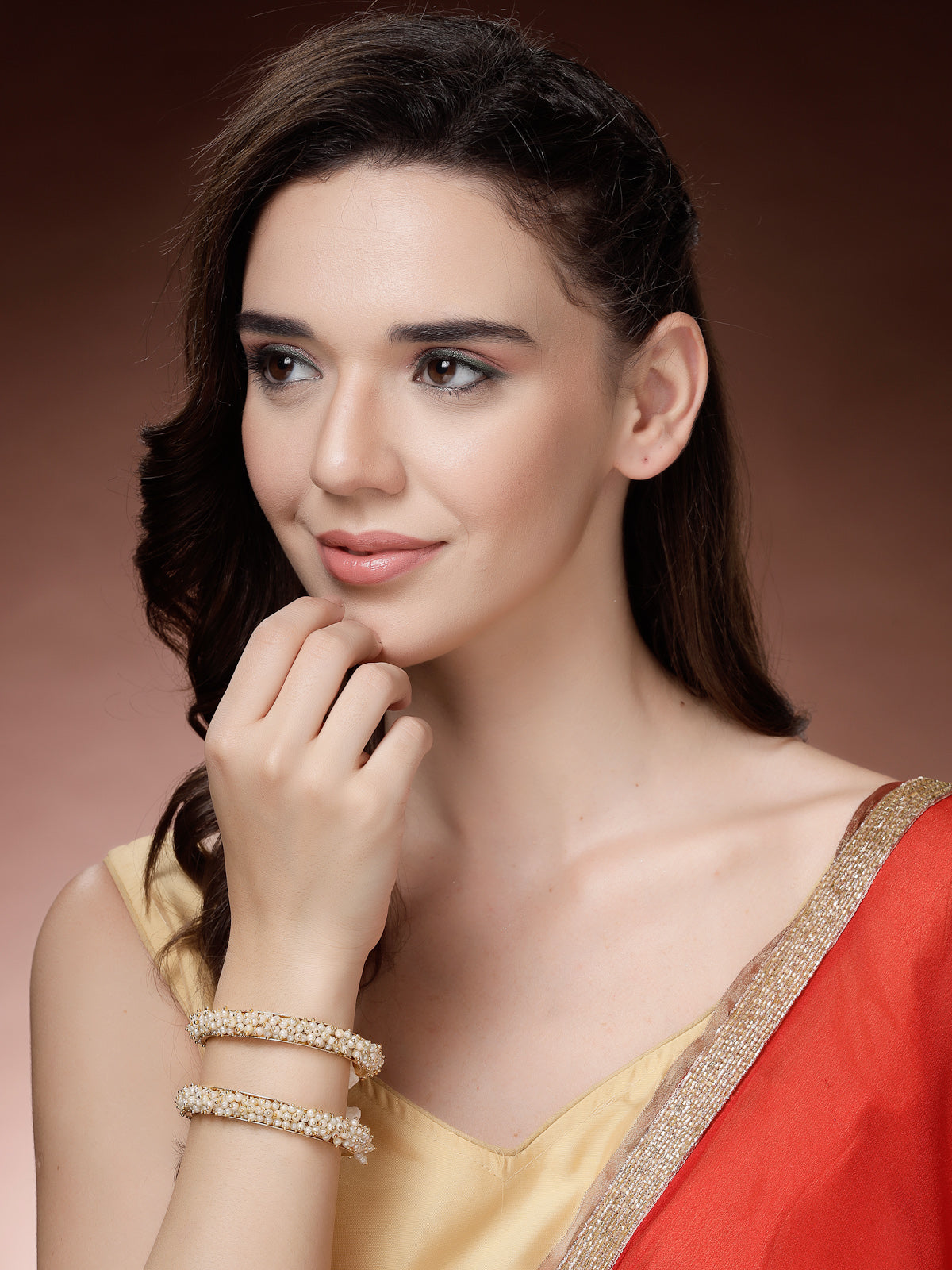 Sukkhi Graceful Stylish Gold Plated with Pearls Studded Kada Bangle Set of 2 Jewellery For Women & Girls|B107302