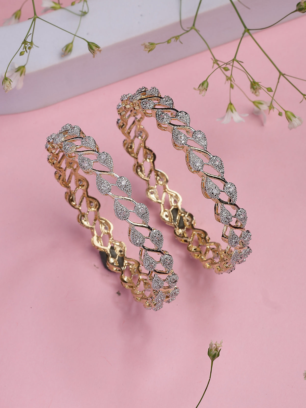 Sukkhi Charming Western Style Gold Plated with American Diamond Studded Bangle Jewellery For Women & Girls|Set of 2|B107303