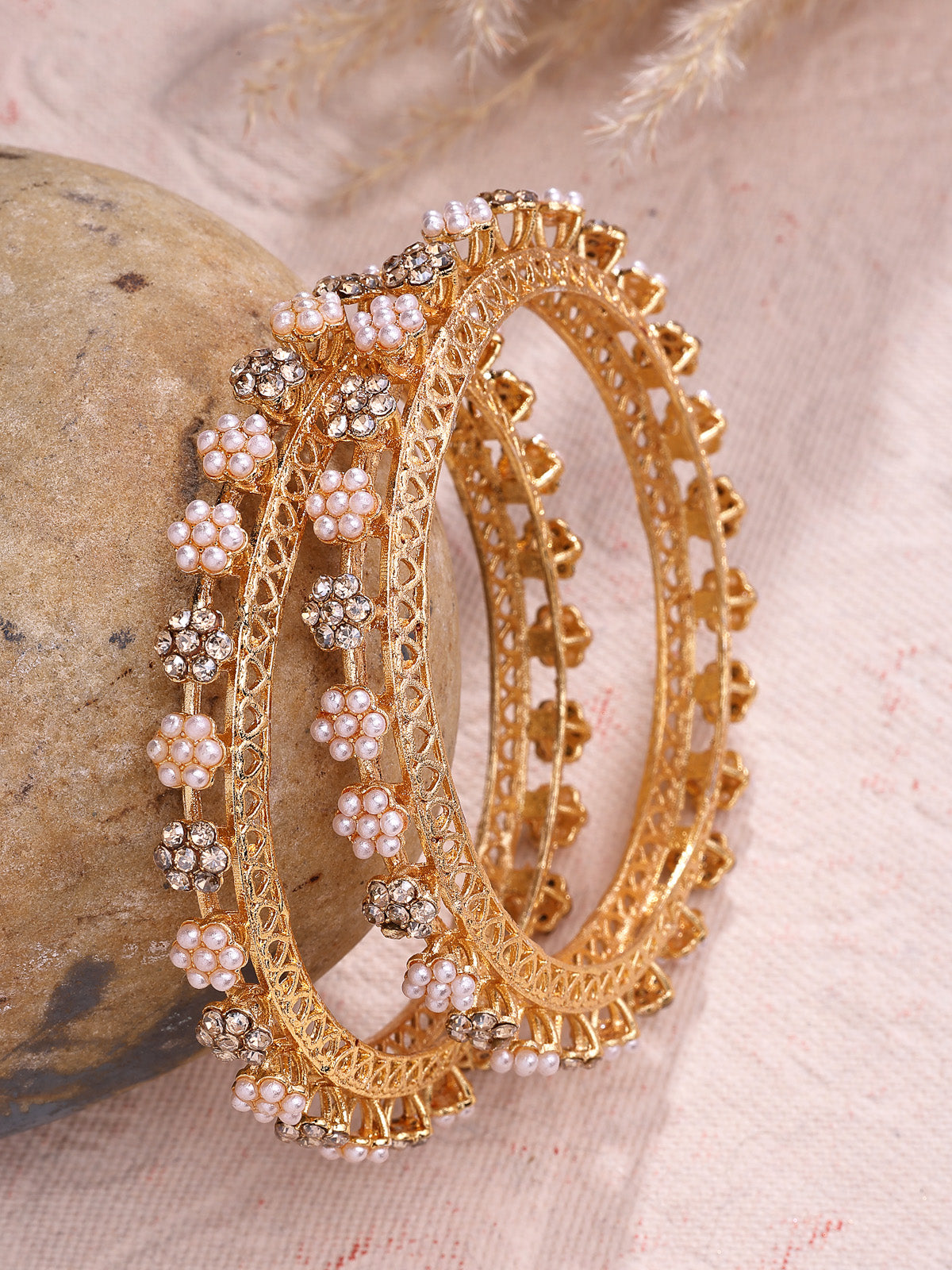 Sukkhi Traditional Latest Stylish Gold Plated AD Stones with Beads Kada Bangle Set for Women & Girls|Jewellery for Party, Wedding, and Festive Occasions for Women|2 Bangles|B107561