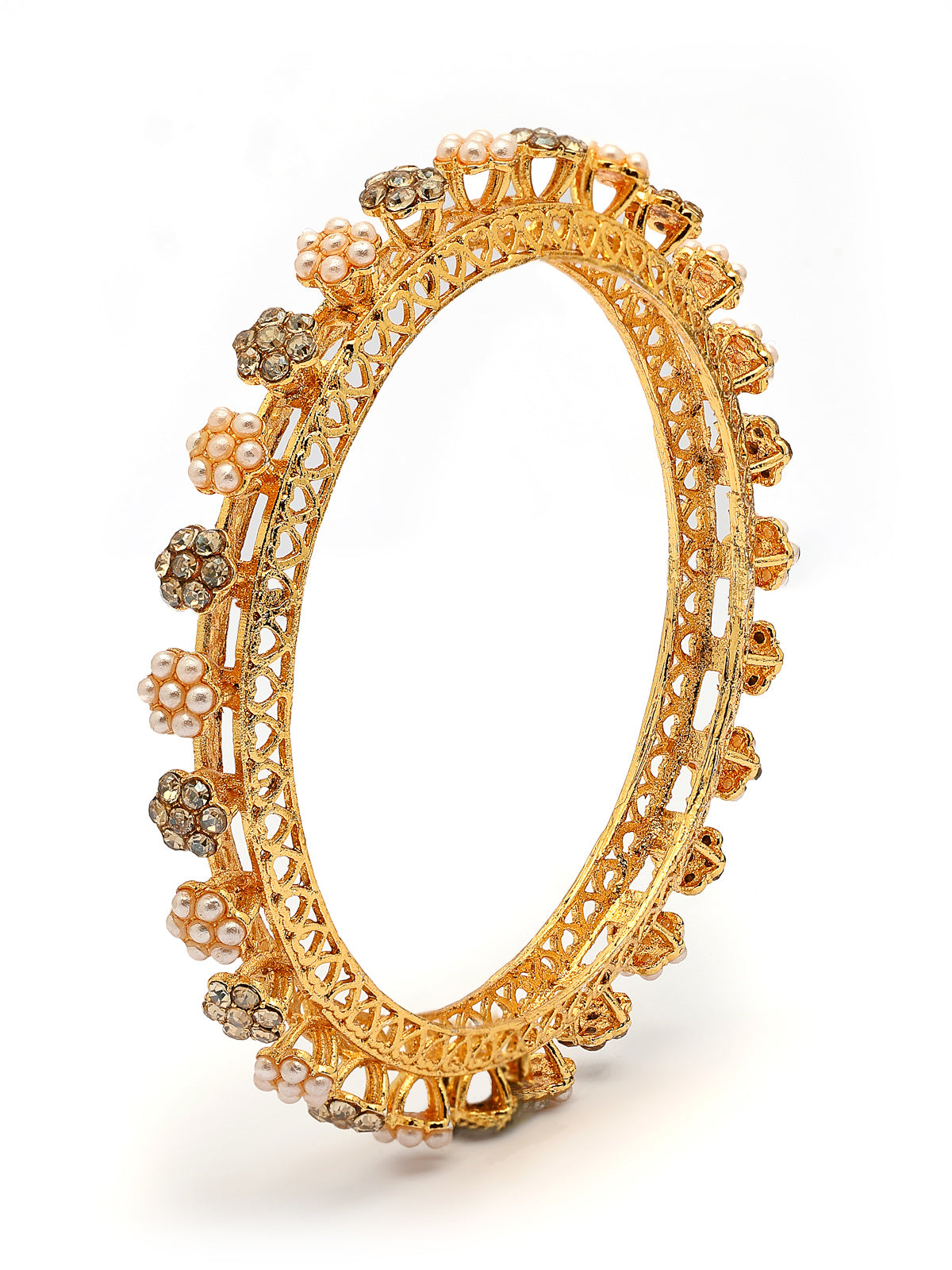 Sukkhi Traditional Latest Stylish Gold Plated AD Stones with Beads Kada Bangle Set for Women & Girls|Jewellery for Party, Wedding, and Festive Occasions for Women|2 Bangles|B107561