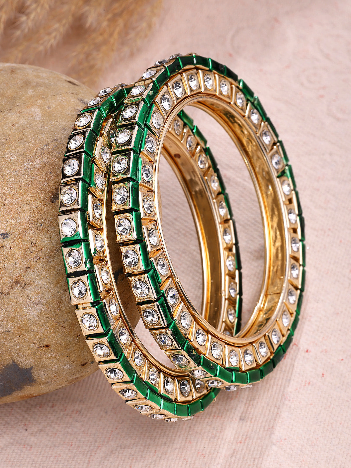 Sukkhi Ethnic Indian Stylish Gold Plated AD Stones with Meenakari Work Kada Bangle Set for Women & Girls|Jewellery for Party, Wedding, and Festive Occasions for Women|2 Bangles|B107562