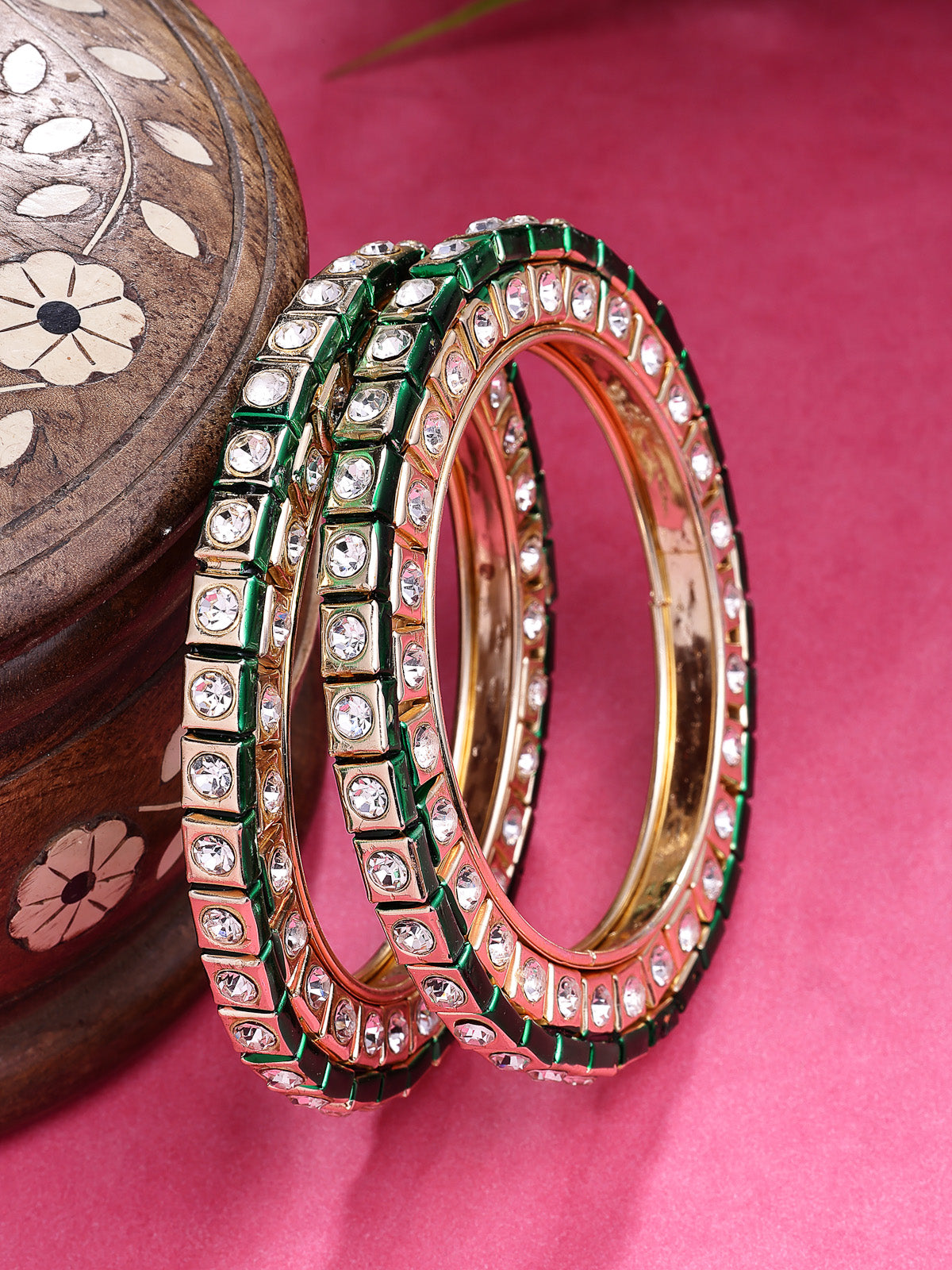 Sukkhi Ethnic Indian Stylish Gold Plated AD Stones with Meenakari Work Kada Bangle Set for Women & Girls|Jewellery for Party, Wedding, and Festive Occasions for Women|2 Bangles|B107562