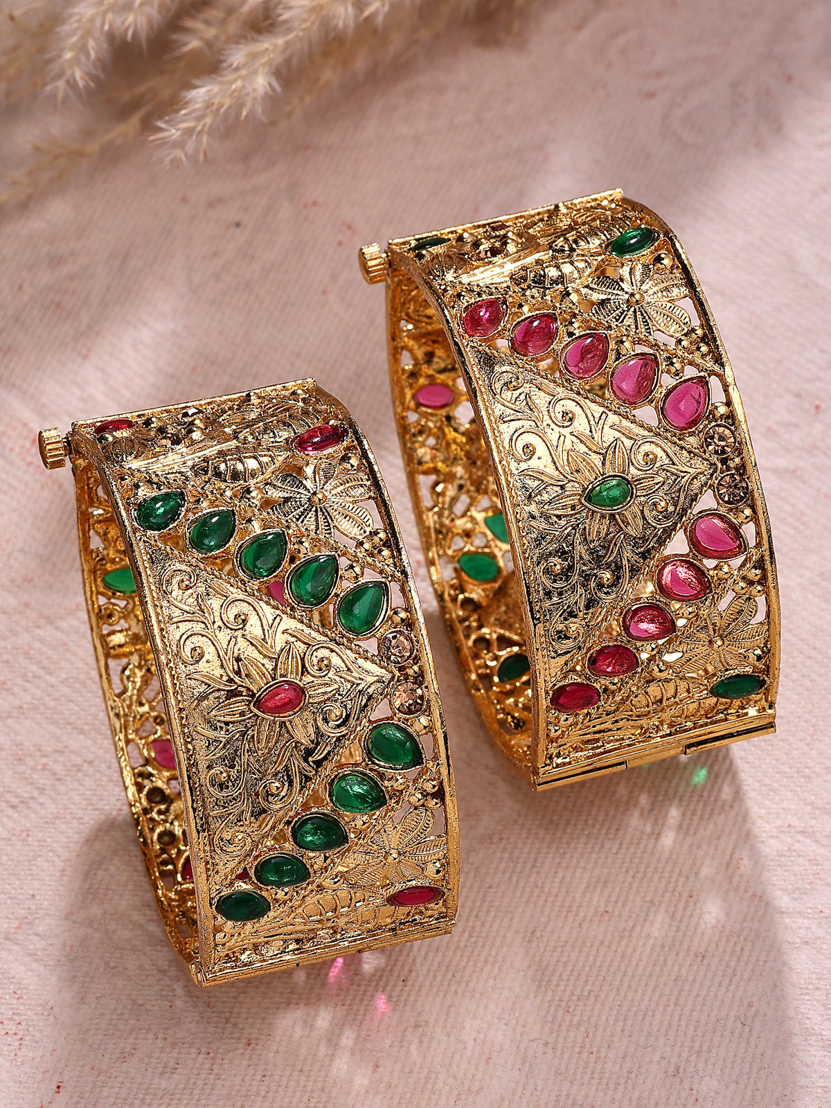 Sukkhi Indian Traditional Gold Plated AD Stones Studded Openable Kada Bangle Set for Women & Girls|Jewellery for Party, Wedding, and Festive Occasions for Women|2 Bangles|B107563
