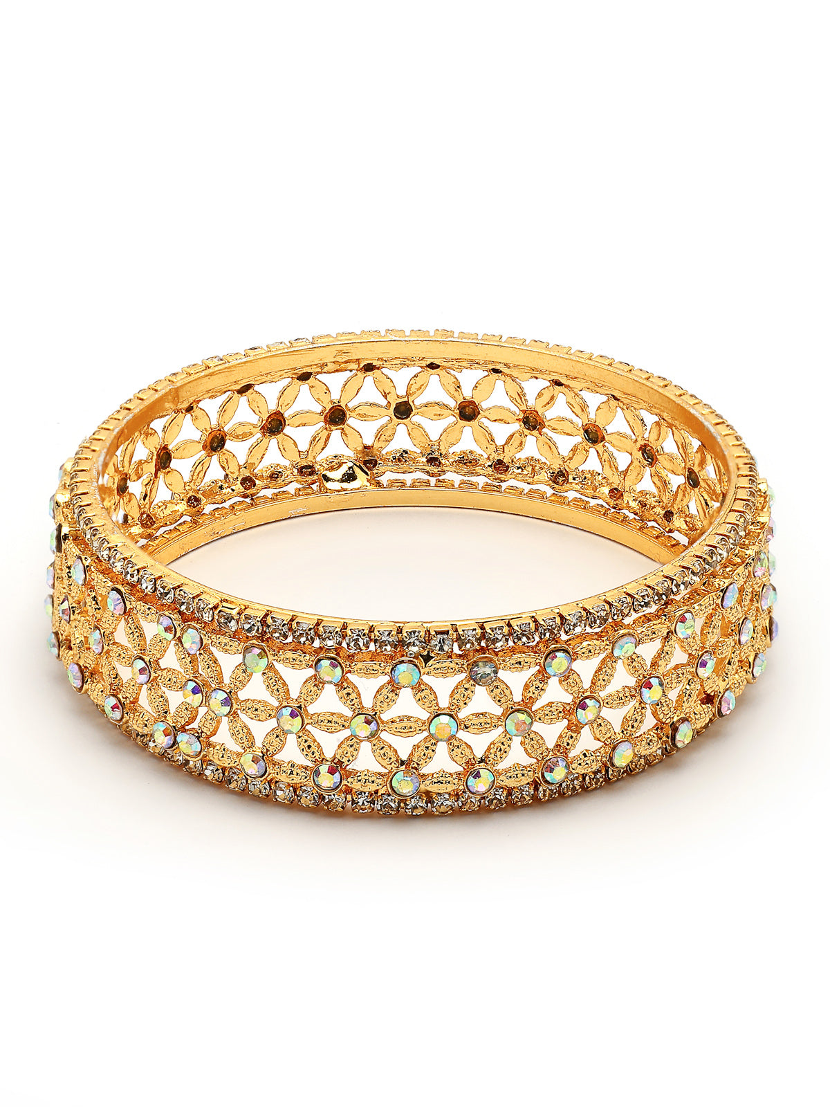 Sukkhi Creative Floral Design Gold Plated AD Stones Studded Kada Bangle Set for Women & Girls|Jewellery for Party, Wedding, and Festive Occasions for Women|2 Bangles|B107564