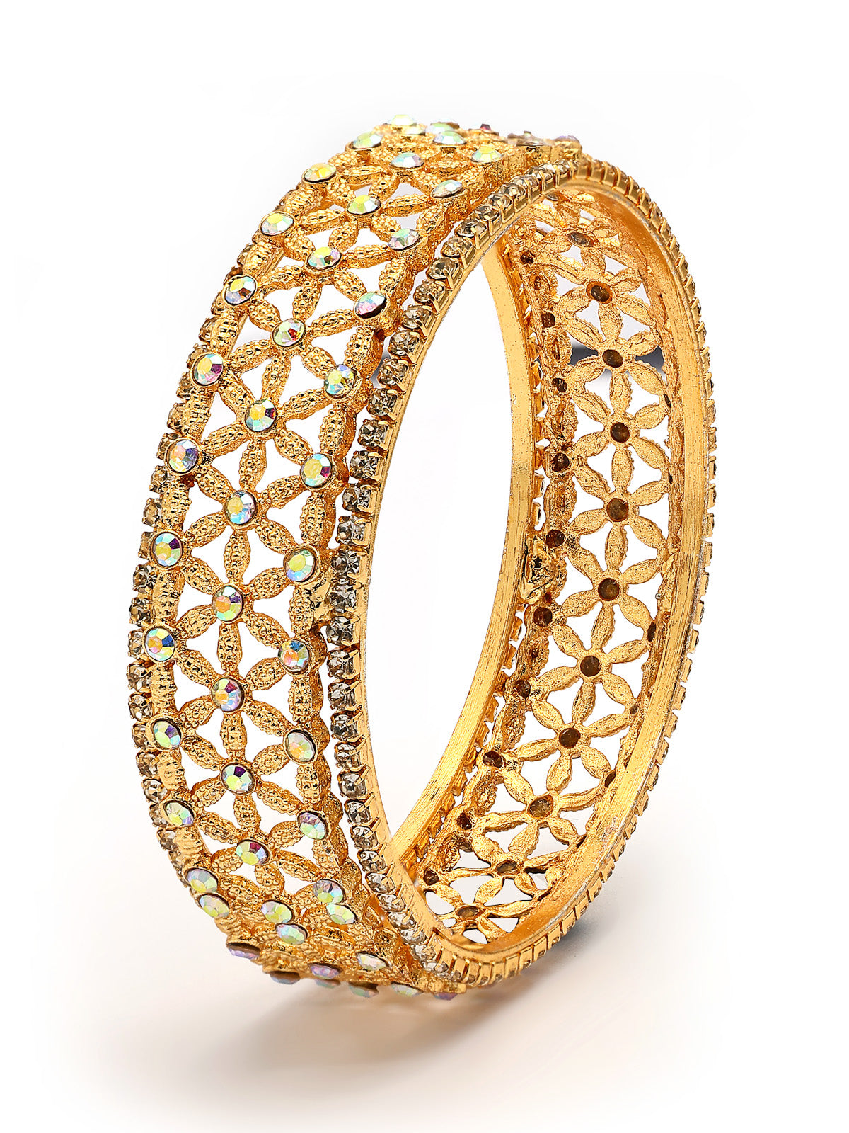 Sukkhi Creative Floral Design Gold Plated AD Stones Studded Kada Bangle Set for Women & Girls|Jewellery for Party, Wedding, and Festive Occasions for Women|2 Bangles|B107564