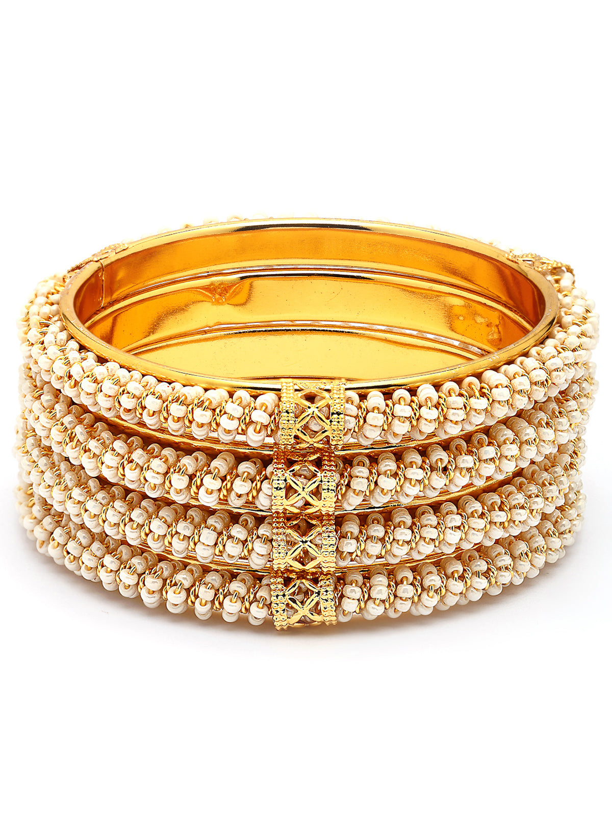 Sukkhi Trendy Handmade Gold Plated with Beaded Kada Bangle Set for Women & Girls|Jewellery for Party, Wedding, and Festive Occasions for Women|4 Bangles|B107565