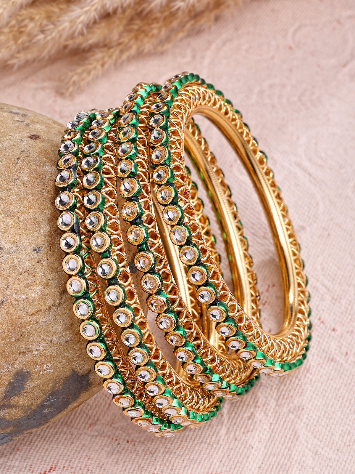 Sukkhi Beautiful Traditional Gold Plated AD Stones with Meenakari Work Kada Bangle Set for Women & Girls|Jewellery for Party, Wedding, and Festive Occasions for Women|4 Bangles|B107566