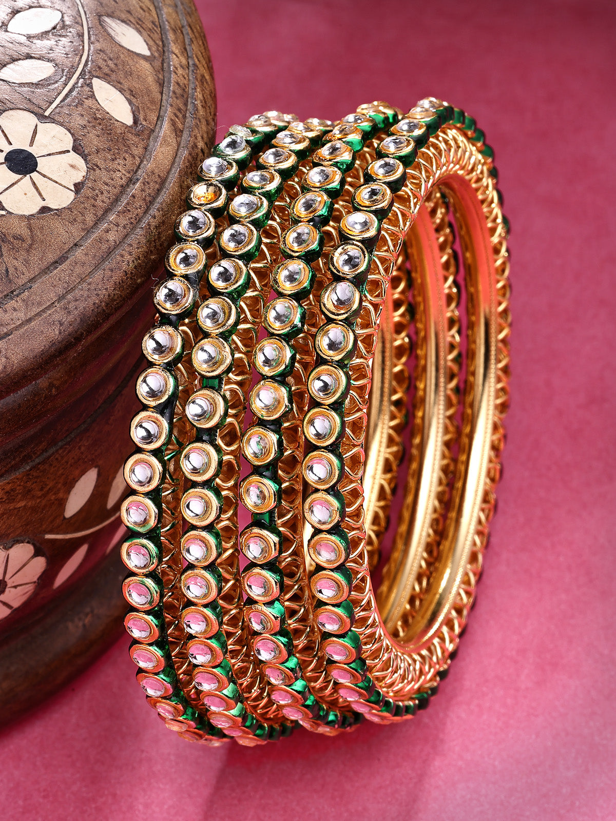 Sukkhi Beautiful Traditional Gold Plated AD Stones with Meenakari Work Kada Bangle Set for Women & Girls|Jewellery for Party, Wedding, and Festive Occasions for Women|4 Bangles|B107566