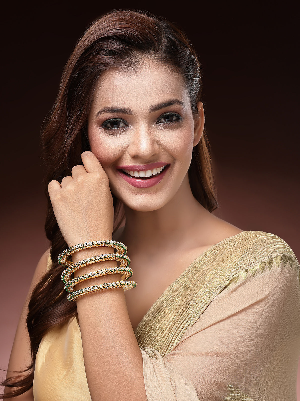 Sukkhi Beautiful Traditional Gold Plated AD Stones with Meenakari Work Kada Bangle Set for Women & Girls|Jewellery for Party, Wedding, and Festive Occasions for Women|4 Bangles|B107566