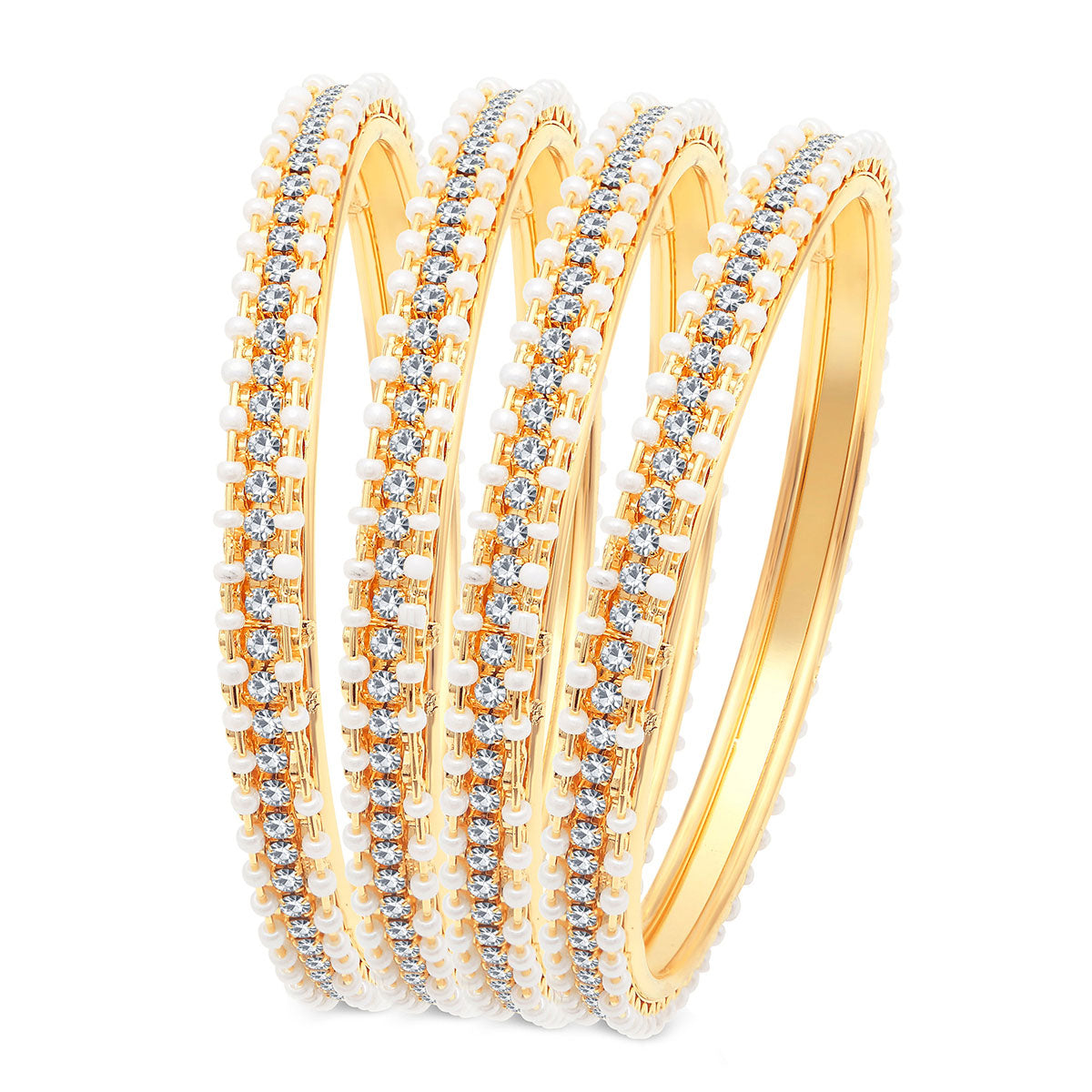 Sukkhi Fascinating Pearl Gold Plated Austrian Diamond Bangles Set of 4 for Women B71518ADRL550