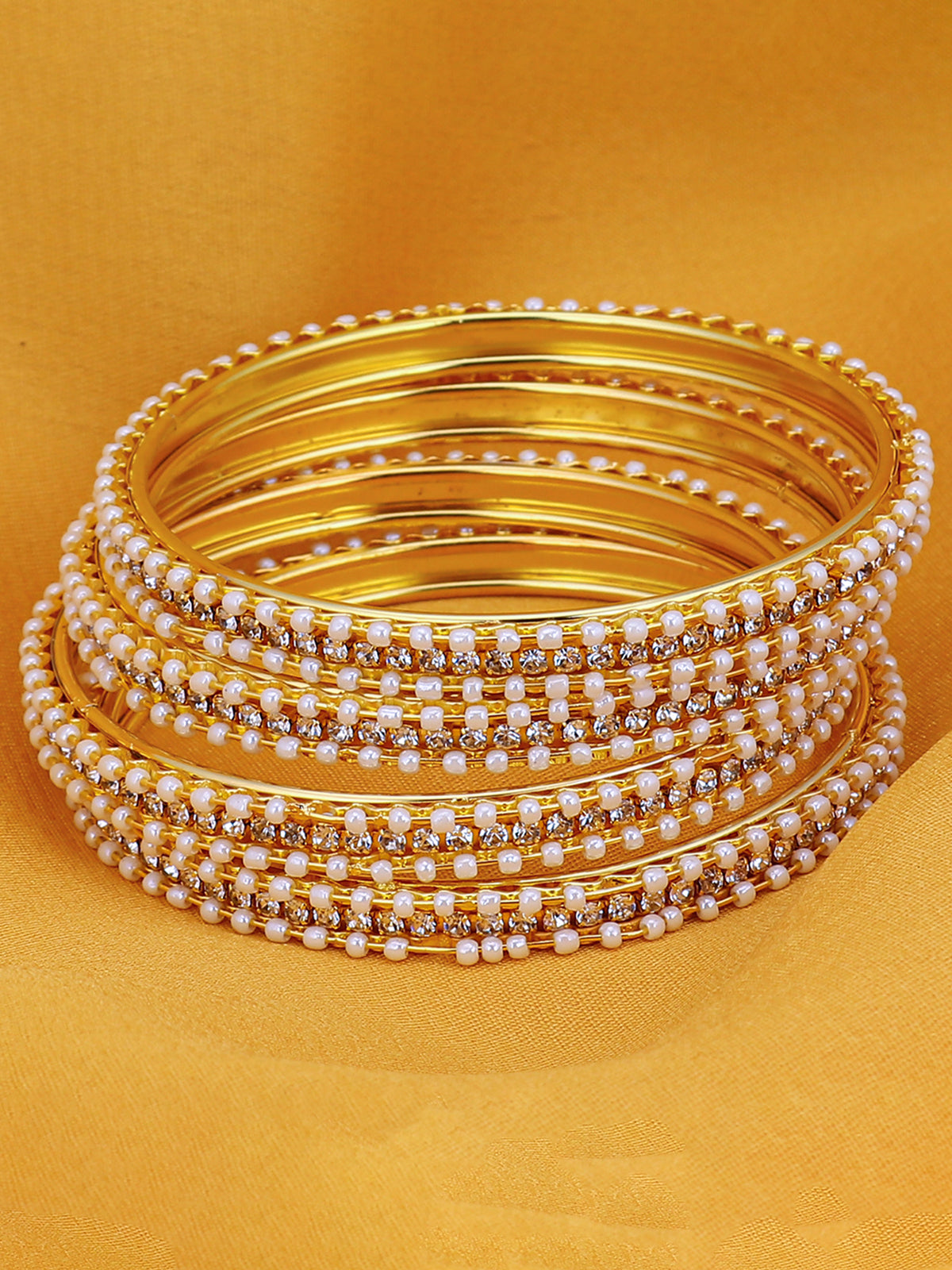 Sukkhi Fascinating Pearl Gold Plated Austrian Diamond Bangles Set of 4 for Women B71518ADRL550