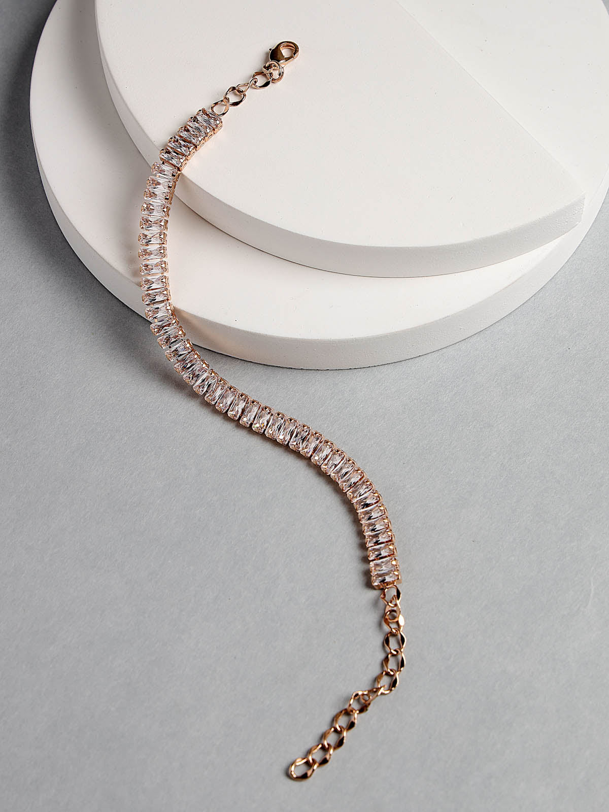 Studio Sukkhi Gleaming American Diamond Baguette Stone Studded Rose Gold Plated Adjustable Free Size Bracelet for Women And Girls (BC104761) BC104761