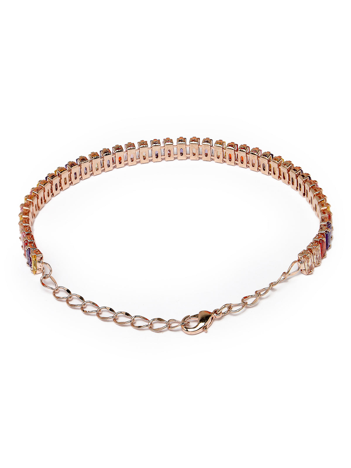 Studio Sukkhi Eye-Catchy American Diamond Baguette Stone Studded Multicolor Rose Gold Plated Adjustable Free Size Bracelet For Women And Girls (BC104762) BC104762