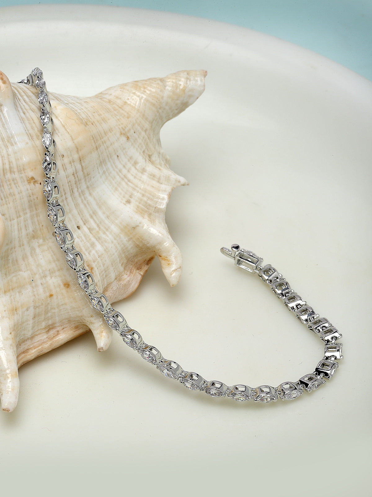 Pissara by Sukkhi Creative Designer 925 Sterling Silver Marquise Shaped Cubic Zirconia Tennis Bracelets For Women & Girls|with Authenticity Certificate, 925 Stamp & 6 Months Warranty BC105067