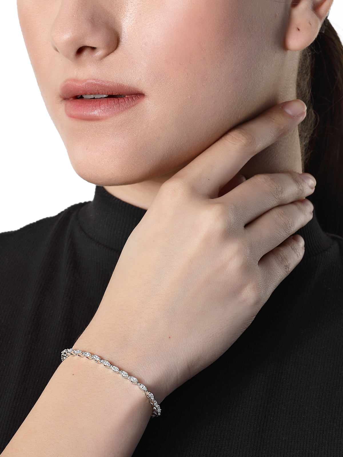 Pissara by Sukkhi Creative Designer 925 Sterling Silver Marquise Shaped Cubic Zirconia Tennis Bracelets For Women & Girls|with Authenticity Certificate, 925 Stamp & 6 Months Warranty BC105067