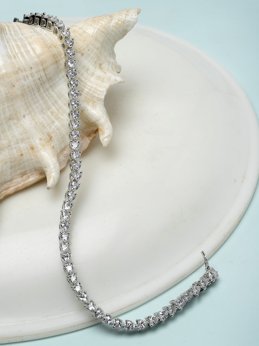 Pissara by Sukkhi Modern 925 Sterling Silver Heart Shaped Cubic Zirconia Tennis Bracelets For Women & Girls|with Authenticity Certificate, 925 Stamp & 6 Months Warranty BC105068