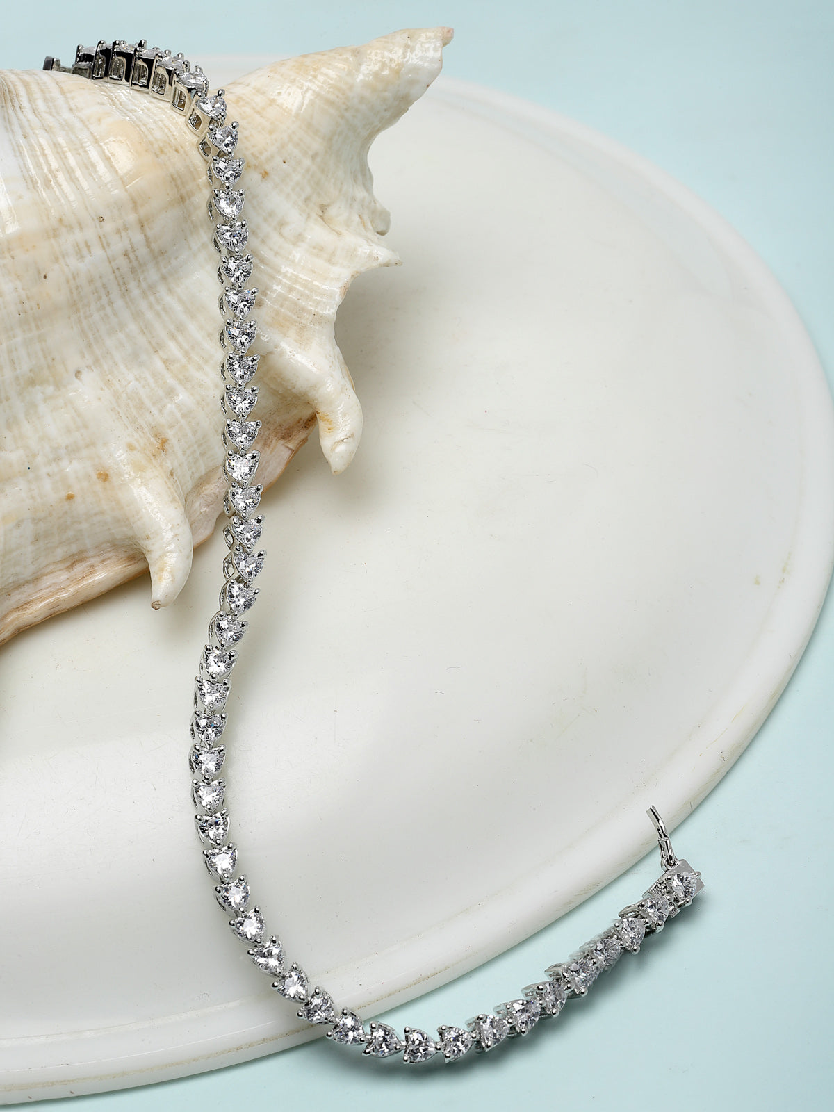 Pissara by Sukkhi Modern 925 Sterling Silver Heart Shaped Cubic Zirconia Tennis Bracelets For Women & Girls|with Authenticity Certificate, 925 Stamp & 6 Months Warranty BC105068