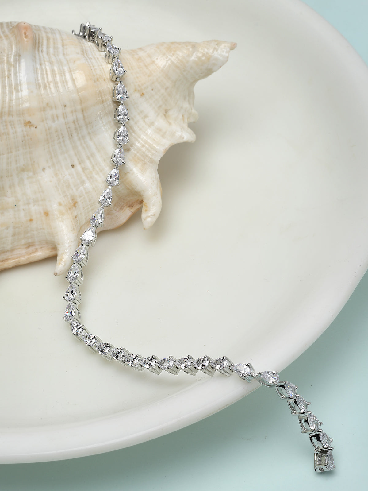 Pissara by Sukkhi Elegant 925 Sterling Silver Pear Shaped Cubic Zirconia Tennis Bracelets For Women & Girls|with Authenticity Certificate, 925 Stamp & 6 Months Warranty BC105069