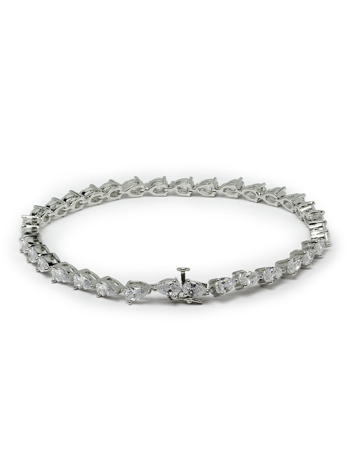 Pissara by Sukkhi Elegant 925 Sterling Silver Pear Shaped Cubic Zirconia Tennis Bracelets For Women & Girls|with Authenticity Certificate, 925 Stamp & 6 Months Warranty BC105069