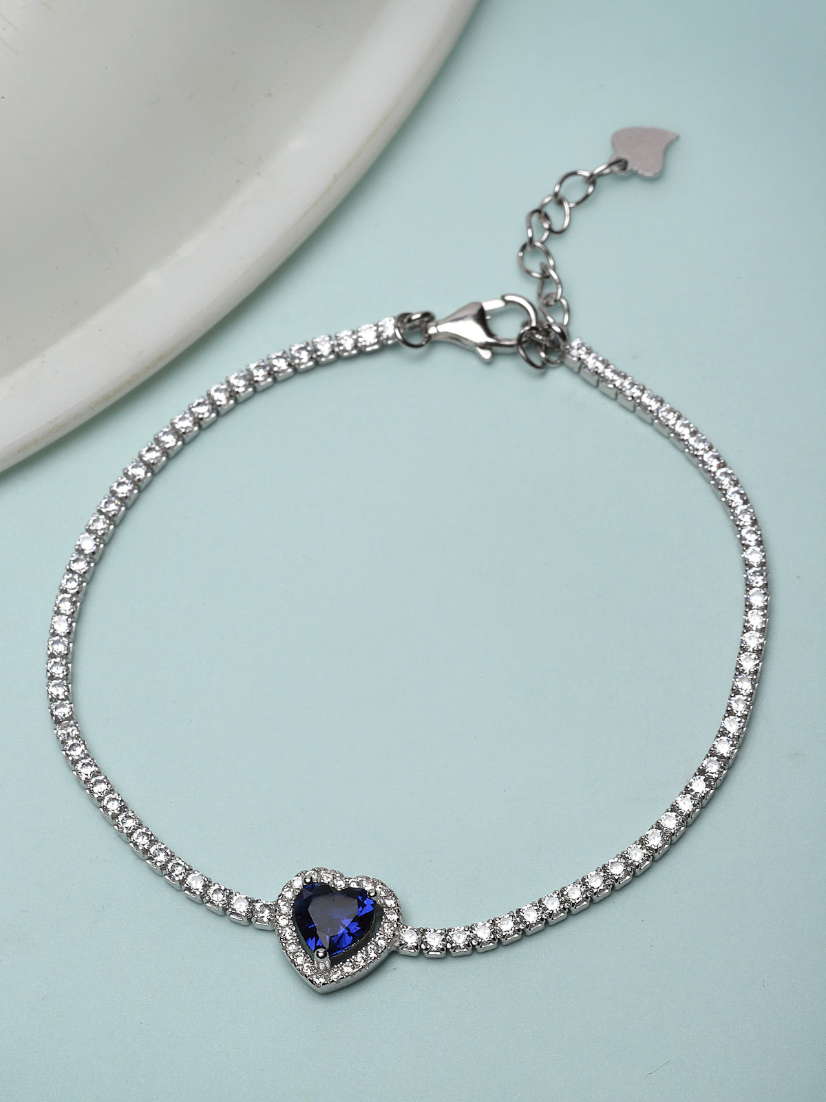 Pissara by Sukkhi Delightful 925 Sterling Silver Heart Shaped Cubic Zirconia Charm Bracelets For Women & Girls|with Authenticity Certificate, 925 Stamp & 6 Months Warranty BC105070