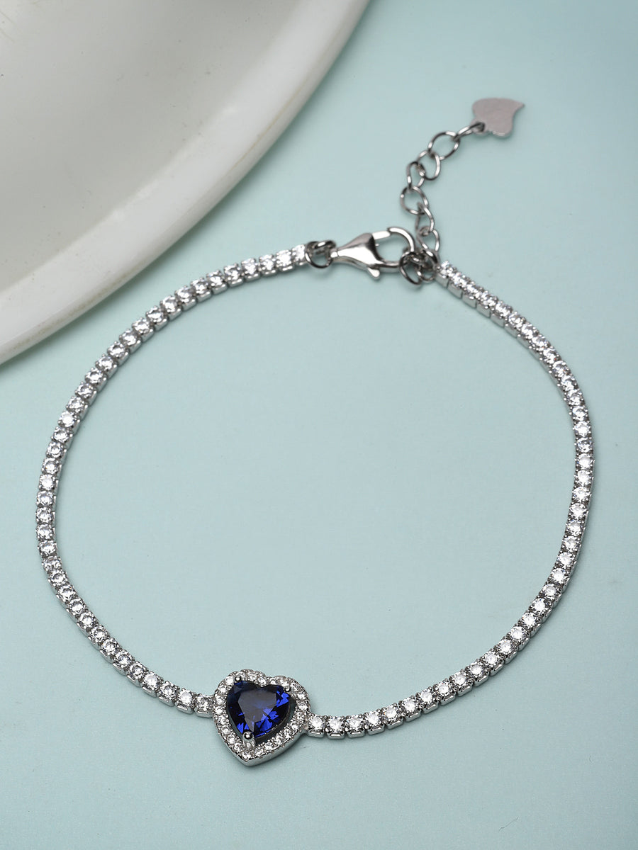 Pissara by Sukkhi Delightful 925 Sterling Silver Heart Shaped Cubic Zirconia Charm Bracelets For Women & Girls|with Authenticity Certificate, 925 Stamp & 6 Months Warranty BC105070