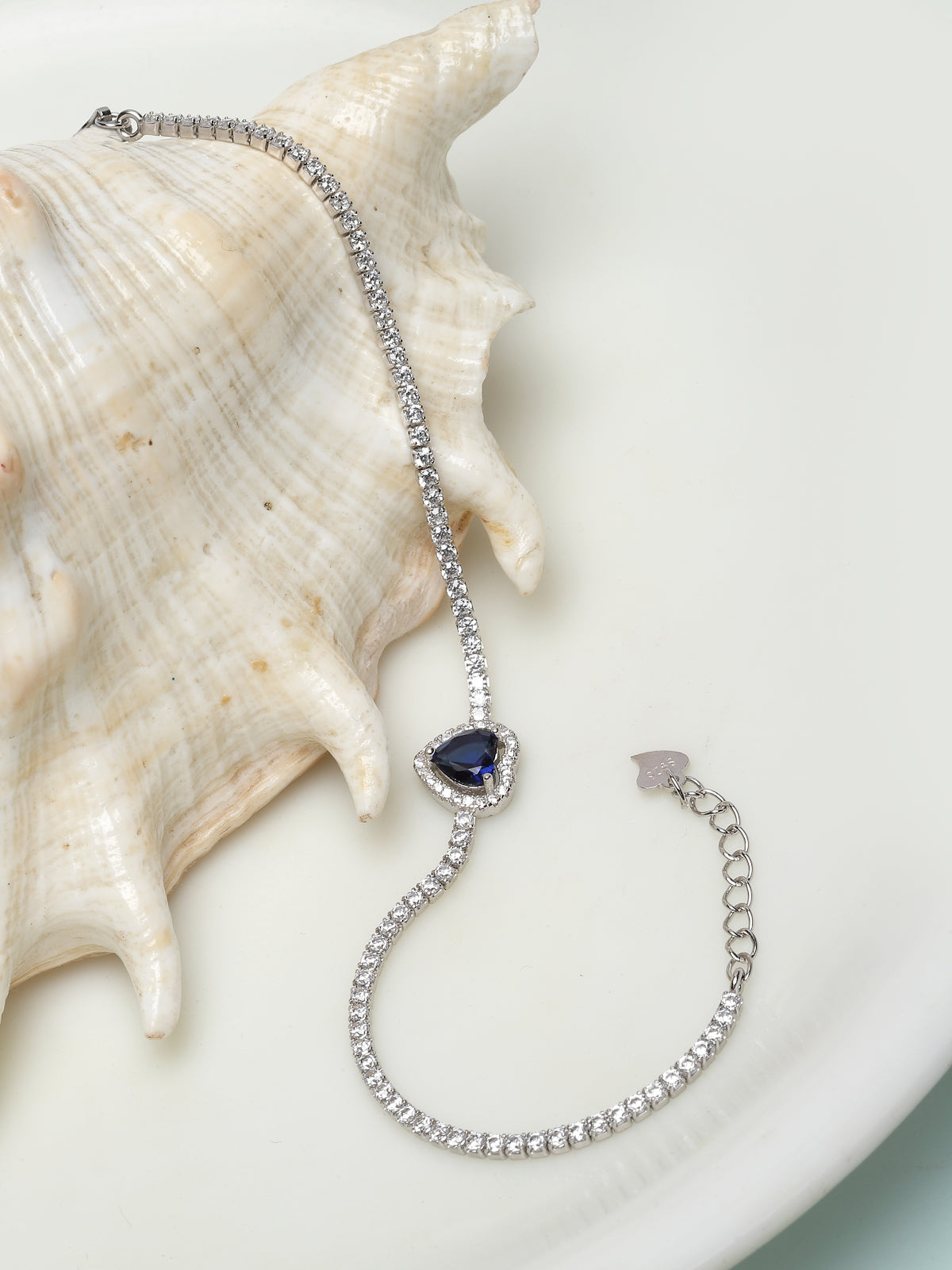 Pissara by Sukkhi Delightful 925 Sterling Silver Heart Shaped Cubic Zirconia Charm Bracelets For Women & Girls|with Authenticity Certificate, 925 Stamp & 6 Months Warranty BC105070