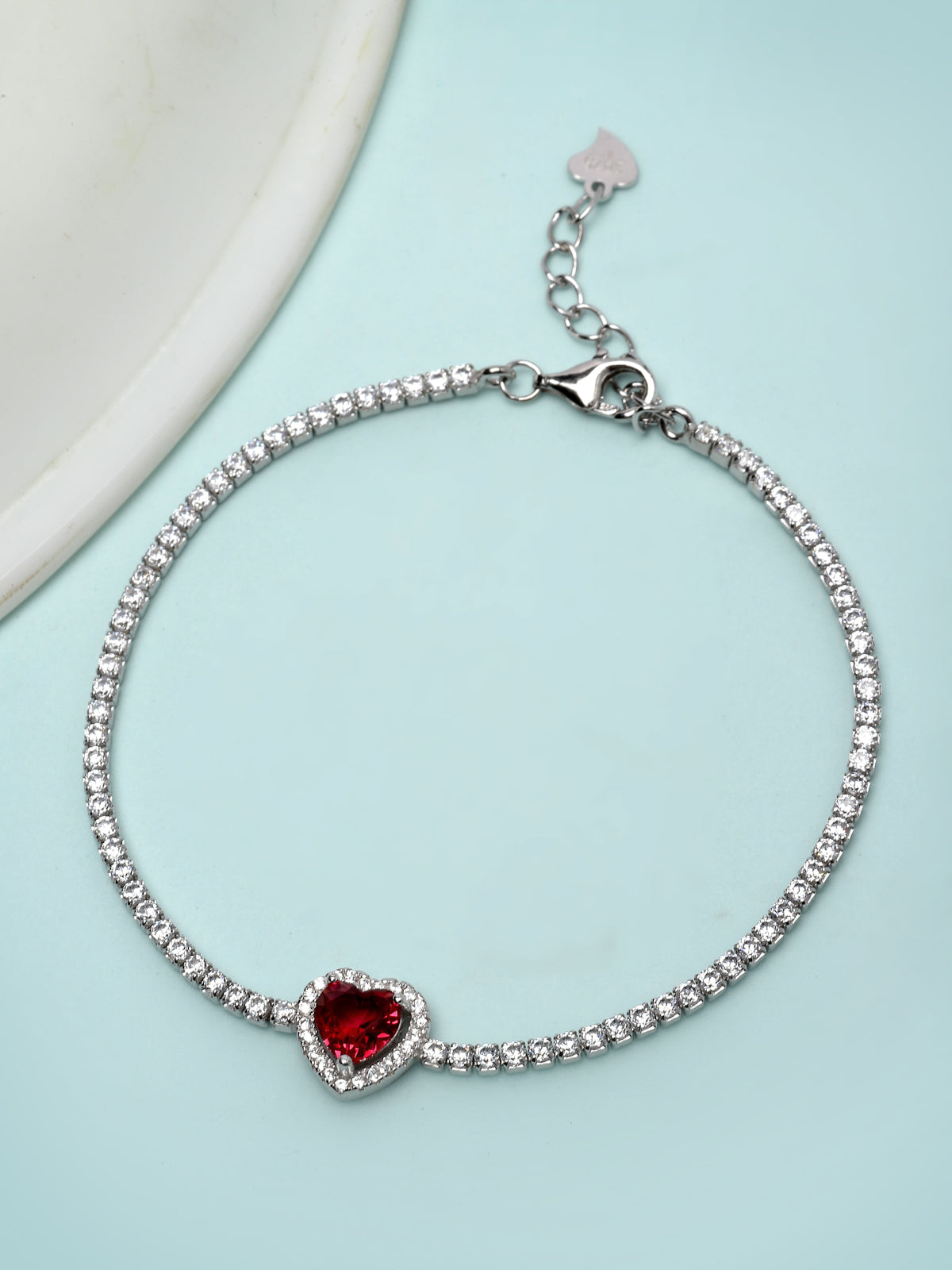 Pissara by Sukkhi Delightful 925 Sterling Silver Heart Shaped Cubic Zirconia Charm Bracelets For Women & Girls|with Authenticity Certificate, 925 Stamp & 6 Months Warranty BC105071