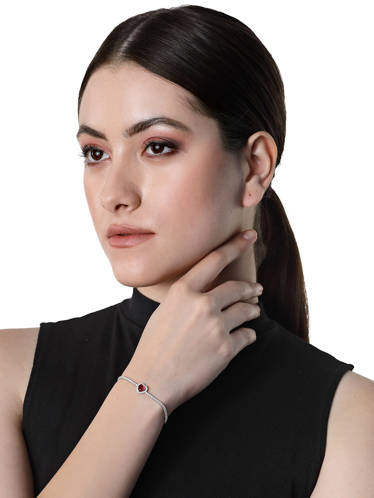 Pissara by Sukkhi Delightful 925 Sterling Silver Heart Shaped Cubic Zirconia Charm Bracelets For Women & Girls|with Authenticity Certificate, 925 Stamp & 6 Months Warranty BC105071