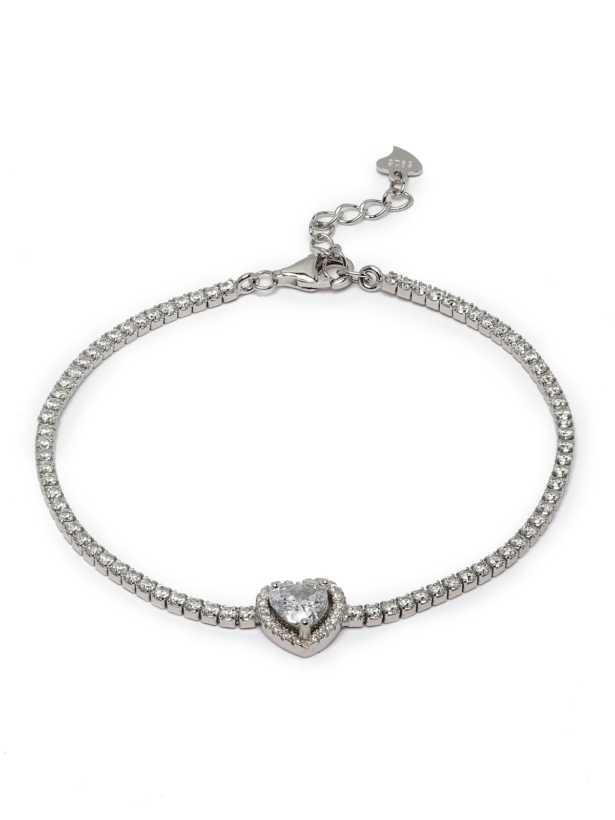 Pissara by Sukkhi Delightful 925 Sterling Silver Heart Shaped Cubic Zirconia Charm Bracelets For Women & Girls|with Authenticity Certificate, 925 Stamp & 6 Months Warranty BC105072