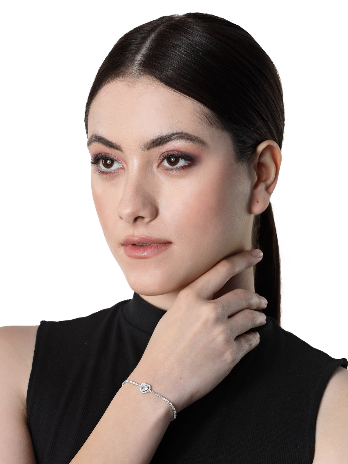 Pissara by Sukkhi Delightful 925 Sterling Silver Heart Shaped Cubic Zirconia Charm Bracelets For Women & Girls|with Authenticity Certificate, 925 Stamp & 6 Months Warranty BC105072