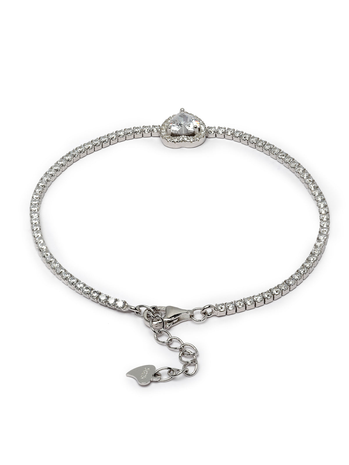 Pissara by Sukkhi Delightful 925 Sterling Silver Heart Shaped Cubic Zirconia Charm Bracelets For Women & Girls|with Authenticity Certificate, 925 Stamp & 6 Months Warranty BC105072