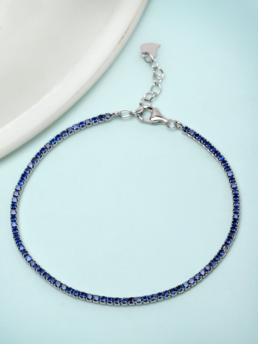 Pissara by Sukkhi Stylish 925 Sterling Silver Square Shaped Cubic Zirconia Tennis Bracelets For Women & Girls|with Authenticity Certificate, 925 Stamp & 6 Months Warranty BC105073