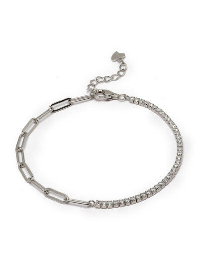 Pissara by Sukkhi Creative Design 925 Sterling Silver Square Shaped Cubic Zirconia Charm Bracelets For Women & Girls|with Authenticity Certificate, 925 Stamp & 6 Months Warranty BC105077