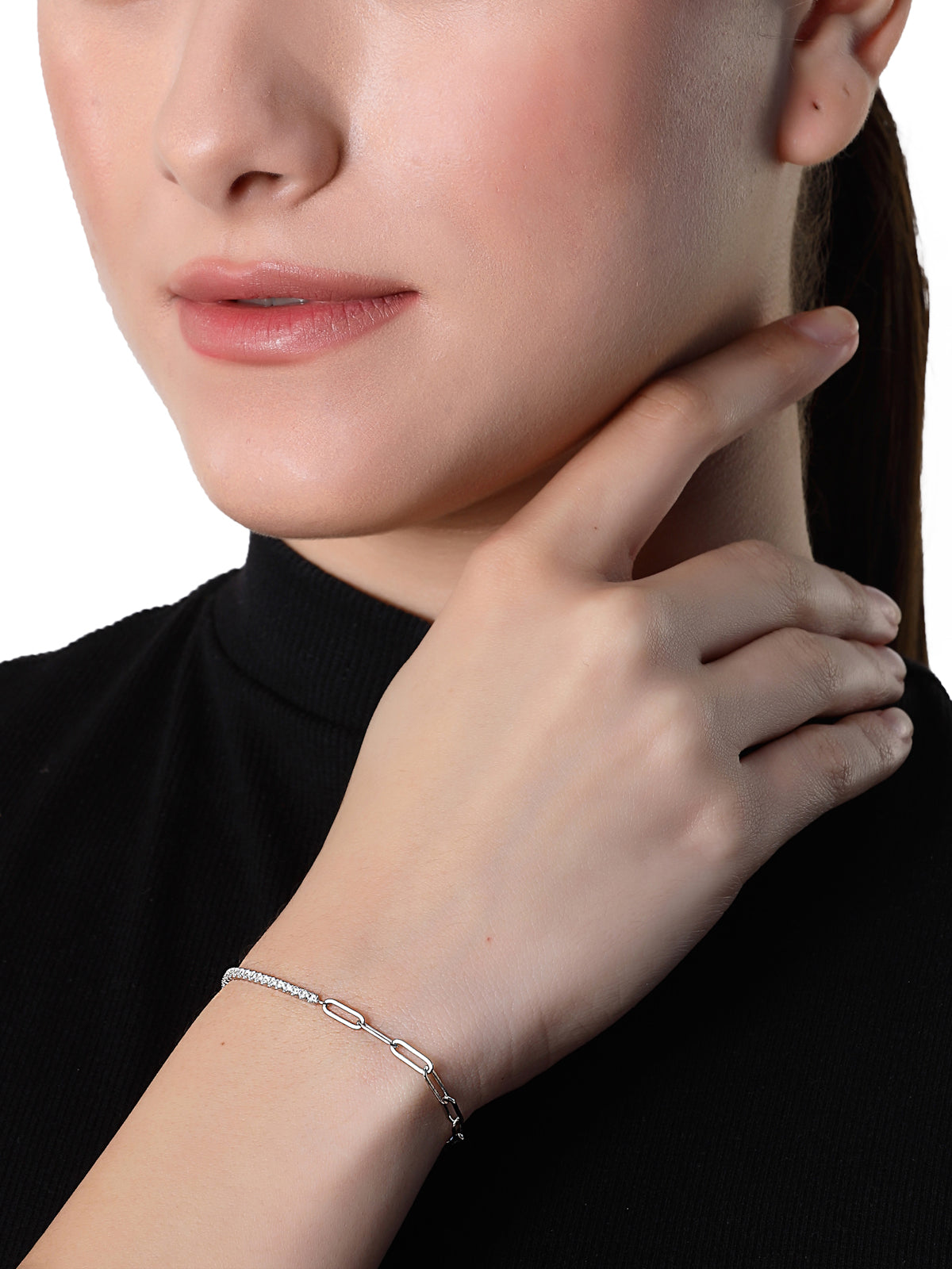 Pissara by Sukkhi Creative Design 925 Sterling Silver Square Shaped Cubic Zirconia Charm Bracelets For Women & Girls|with Authenticity Certificate, 925 Stamp & 6 Months Warranty BC105077