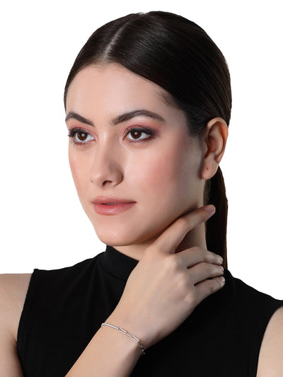 Pissara by Sukkhi Creative Design 925 Sterling Silver Square Shaped Cubic Zirconia Charm Bracelets For Women & Girls|with Authenticity Certificate, 925 Stamp & 6 Months Warranty BC105077